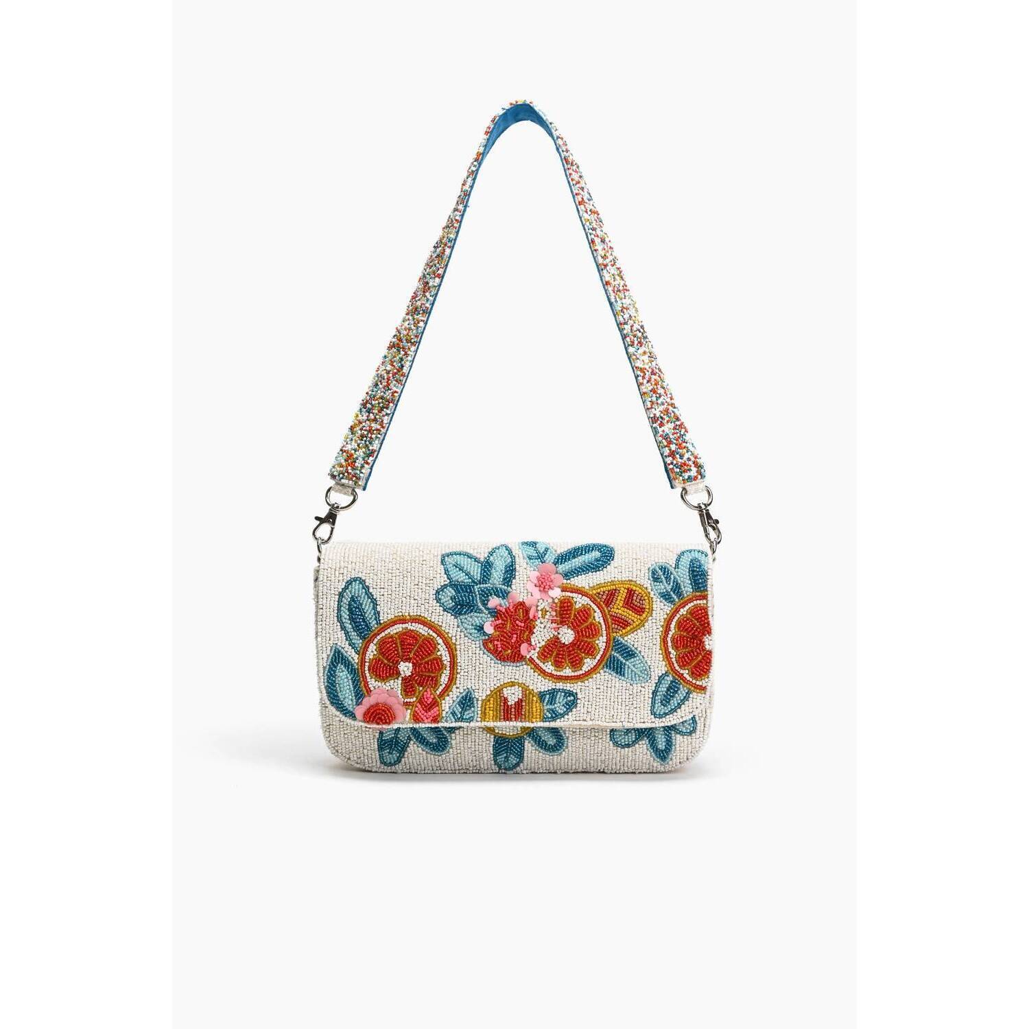 New America & Beyond Women's Fruity Floral Beaded Bag In White